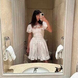 Sandy Liang Kleen Puff Sleeve Tie Bow Coquette White Dress 6